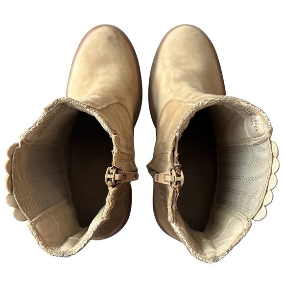 Oasis Society Womens Size 7 Beige Suede Ankle Boots Chunky Heel & Side Zippers - Picture 4 of 11